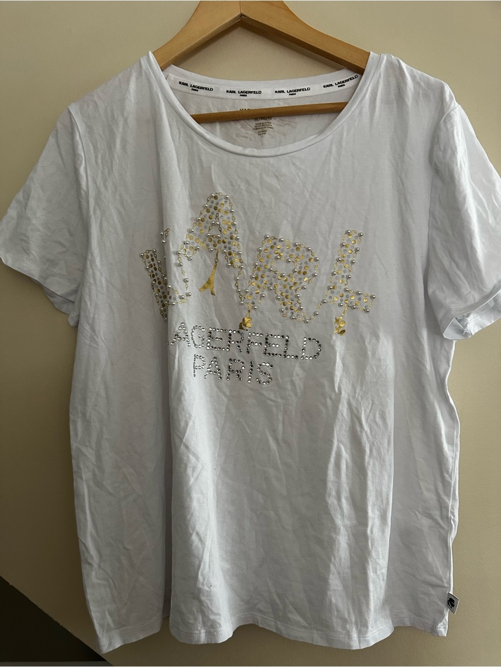 Karl Lagerfeld White Tee with Gold and Silver Embellishment
